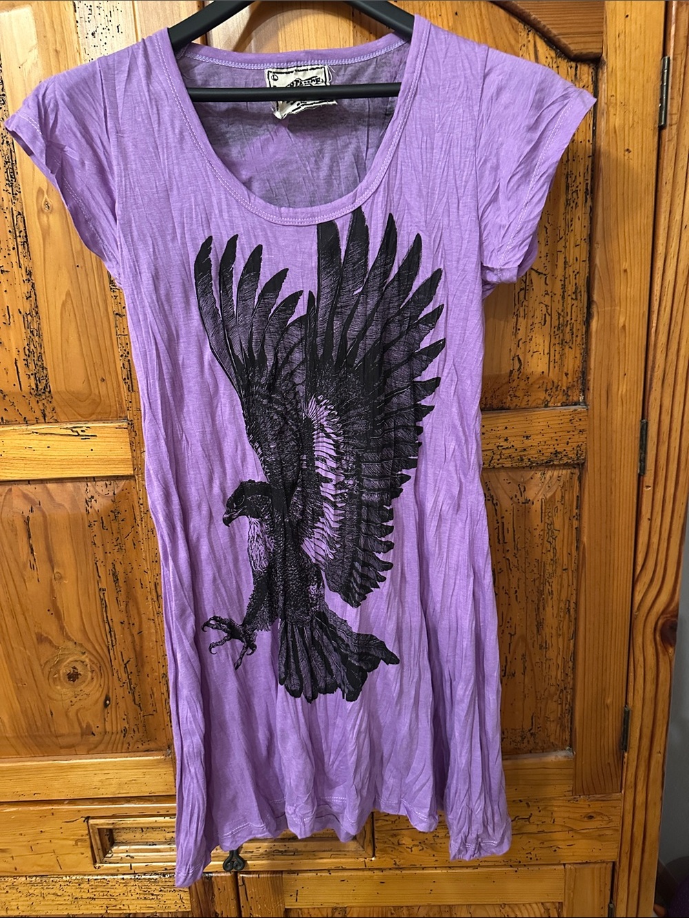 Purple Tee Dress with Black Eagle Graphic